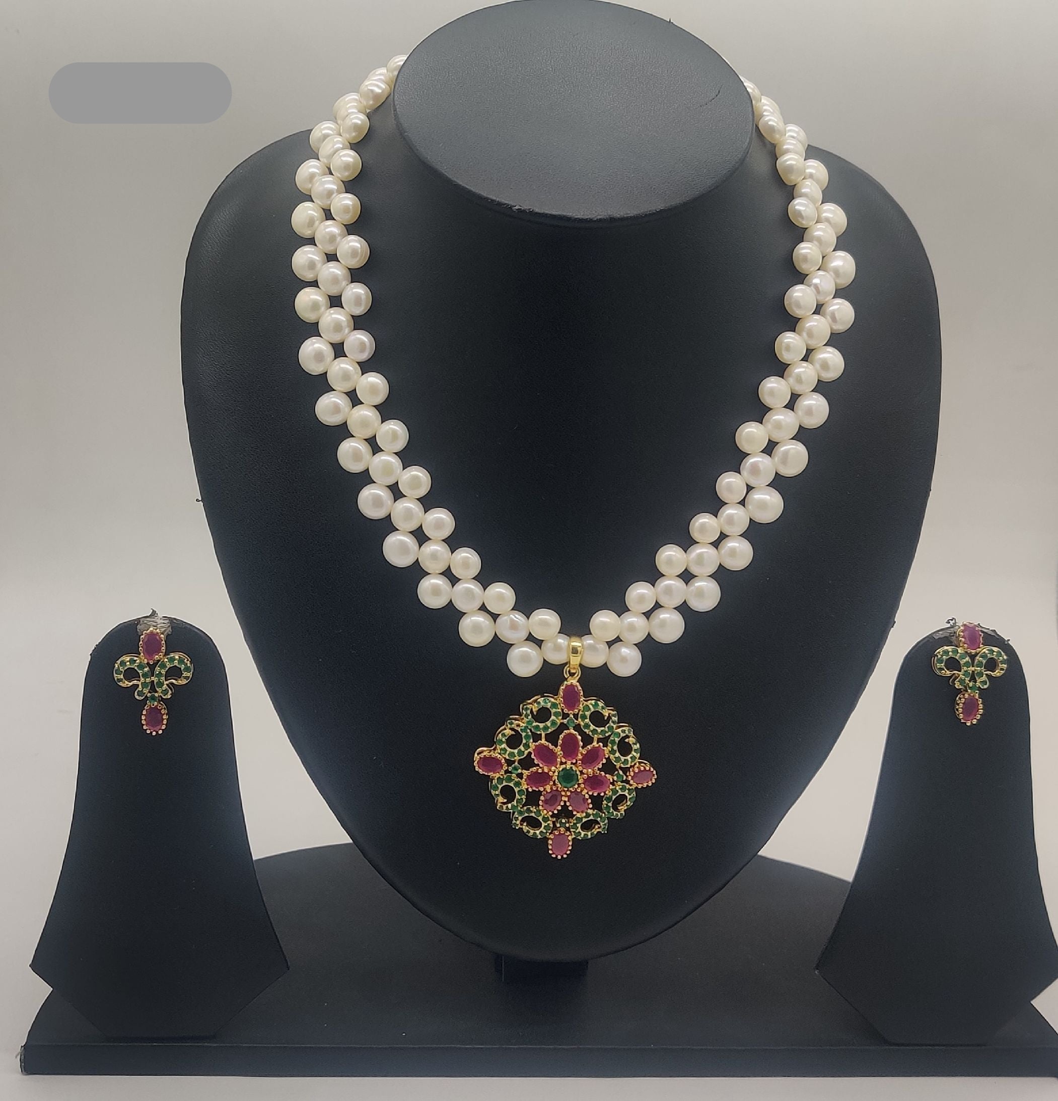 Royal Garden Gem Freshwater Pearl Double-Strand Pendant Set for 