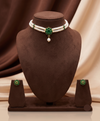 2-Line Flat Pearl Choker with Green Floral Pendant | Jagdamba