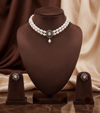 2-Line White Pearl Choker Set with Brown Stone Pendant