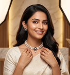 2-Line White Pearl Choker Set with Brown Stone Pendant1