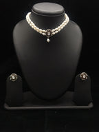 2-Line White Pearl Choker Set with Brown Stone Pendant3