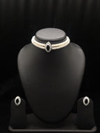 2-Line White Pearl Choker with Black Stone Pendant | Jagdamba4