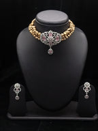 3-Line Brown Pearl Choker Set with Pink Stone Pendant2