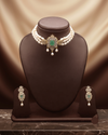 3-Line White Pearl Choker Set with Mint Green Stone Pendant