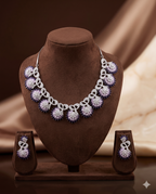 American Diamond Floral Necklace Set with Purple Stones