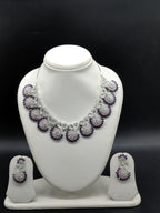 American Diamond Floral Necklace Set with Purple Stones