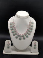 American diamond pastel necklace set with pink and mint green stones for women