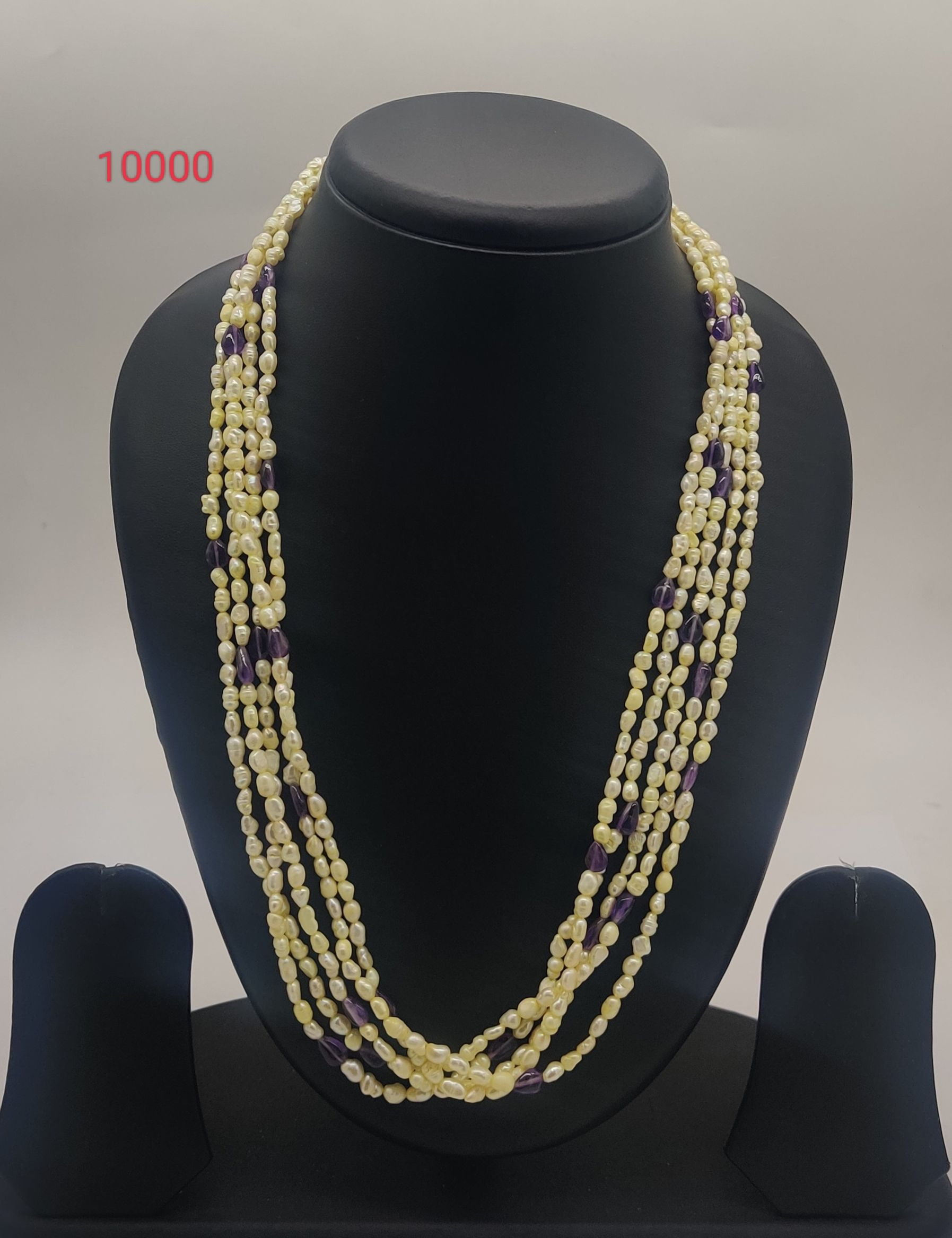 Amethyst Mist Layers freshwater pearl necklace set with ivory irregular pearls and amethyst purple accent beads