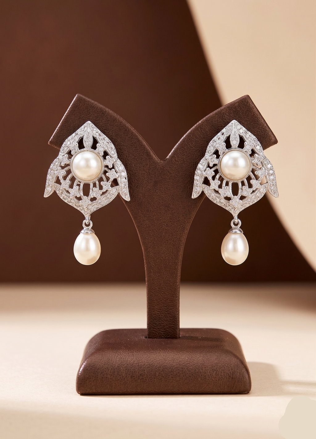 Art Deco Silver-Toned Freshwater Pearl Earrings