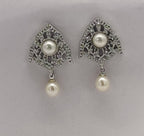 Art Deco Silver-Toned Freshwater Pearl Earrings