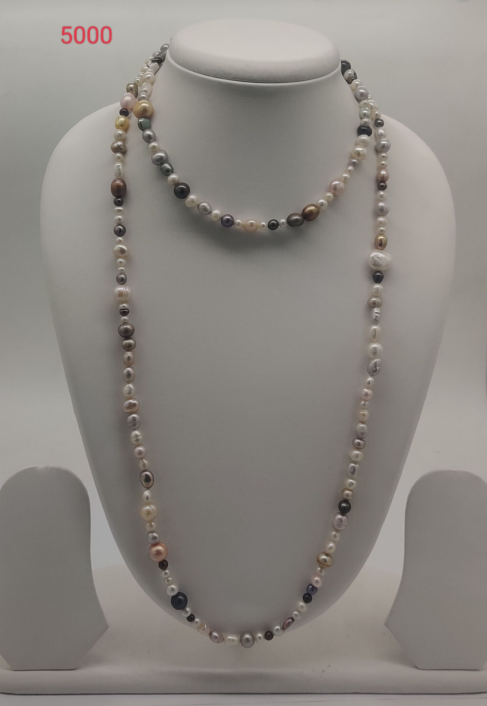Aurora Mist multitone freshwater pearl necklace with mixed colour pearls in long layered design