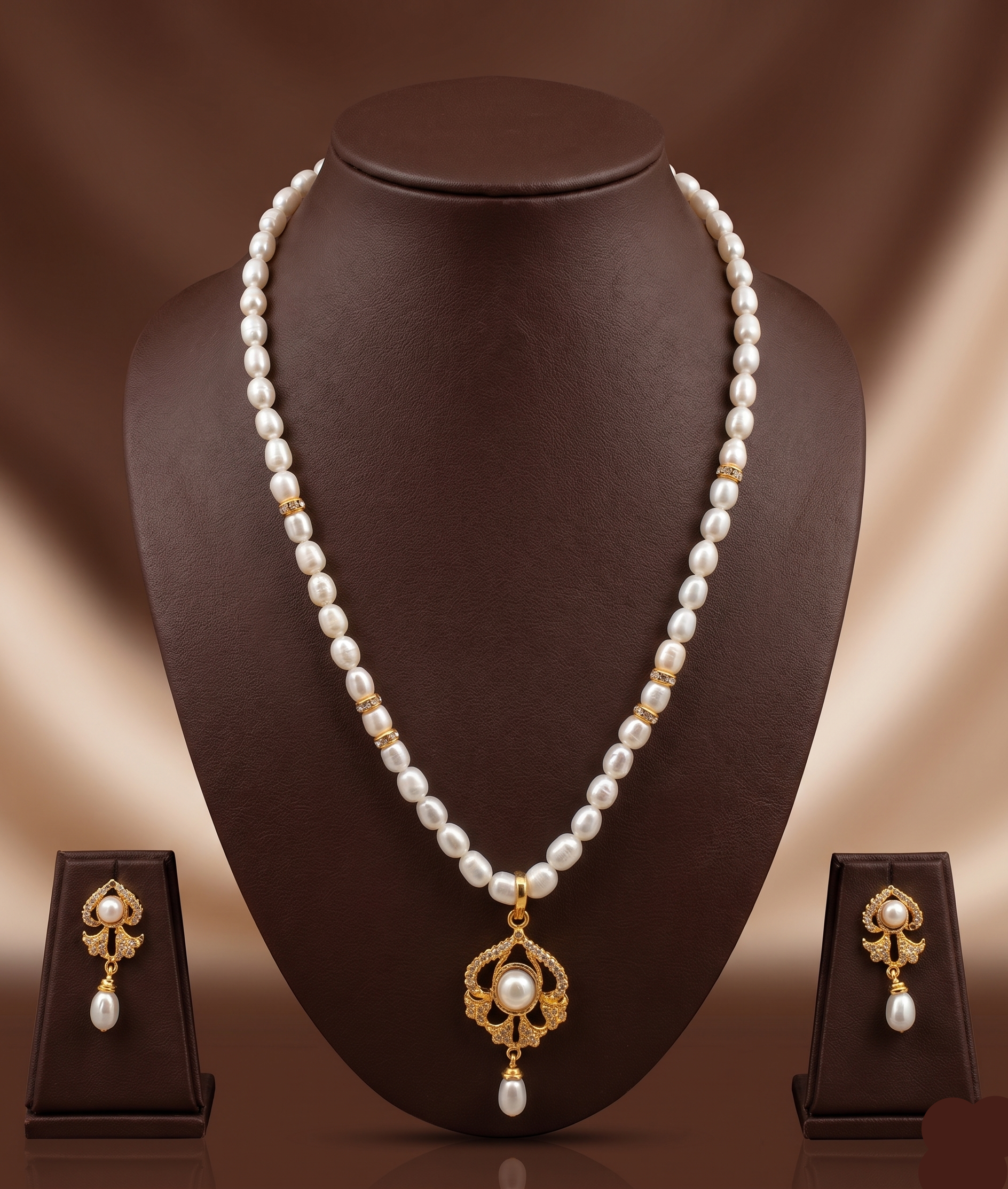 Aurora One Line Pendant Freshwater Pearl Necklace & Earrings Set