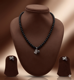 Black Pearl Drop One Line Freshwater Pearl Necklace & Earrings Set