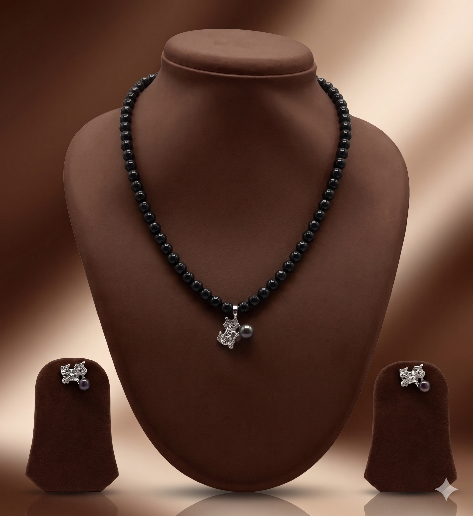 Black Pearl Drop One Line Freshwater Pearl Necklace & Earrings Set