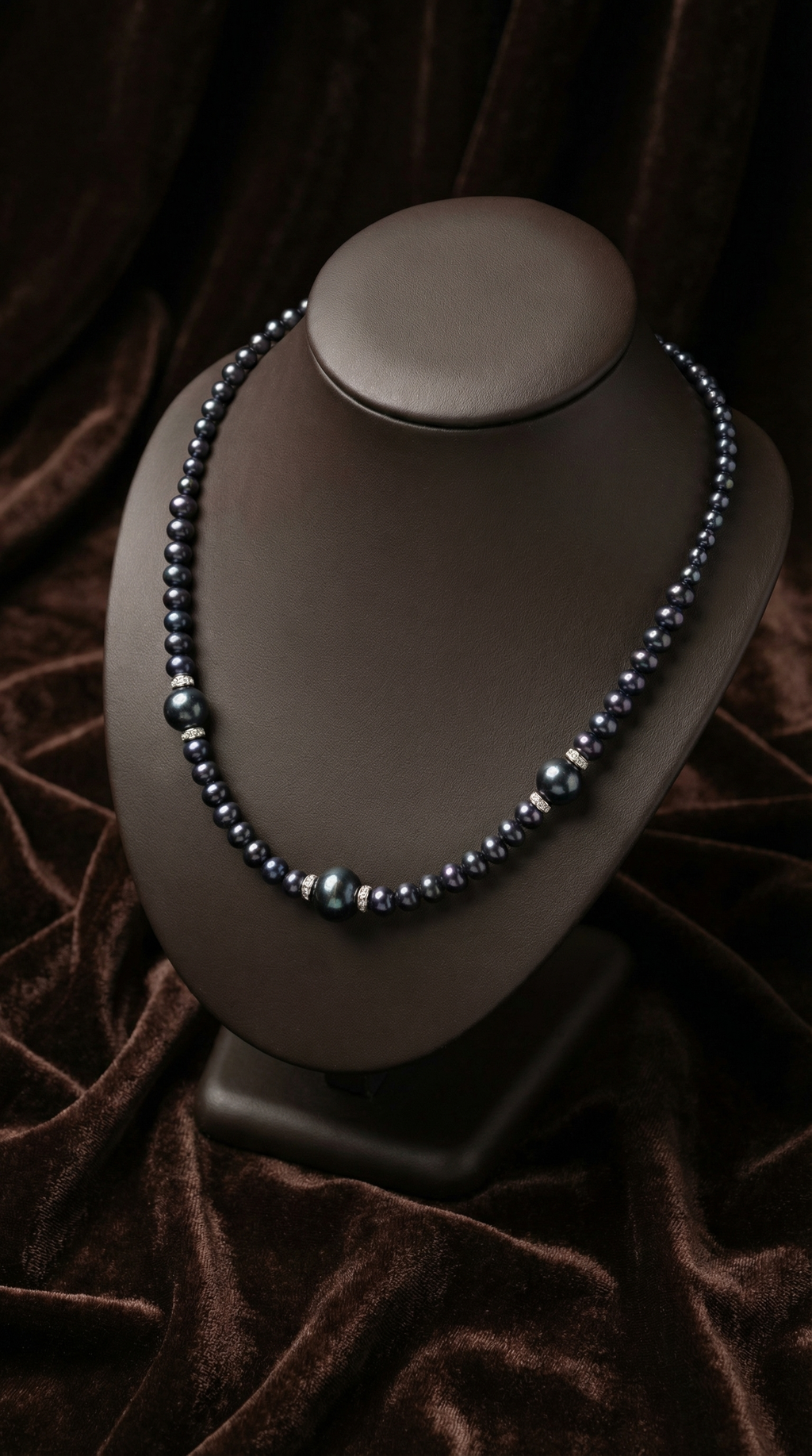 Black pearl necklace for women with sparkling crystal rondelle accents