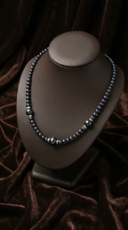 Black pearl necklace for women with sparkling crystal rondelle accents
