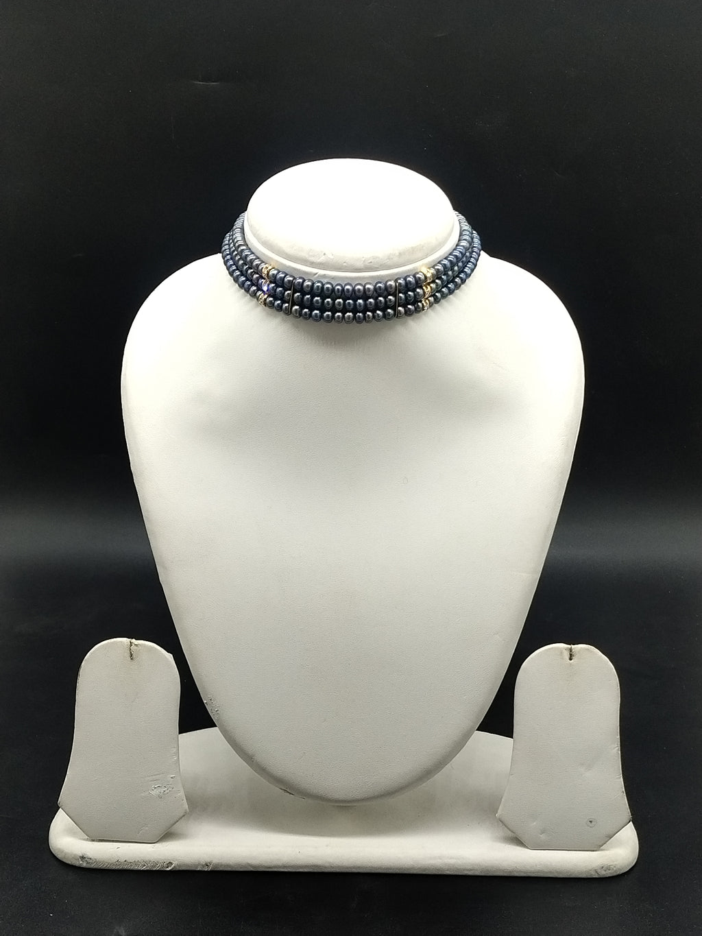 Blue freshwater pearl 3 line choker necklace for women
