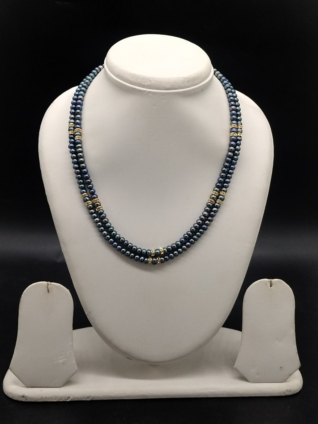 Blue freshwater pearl two line mala necklace for women