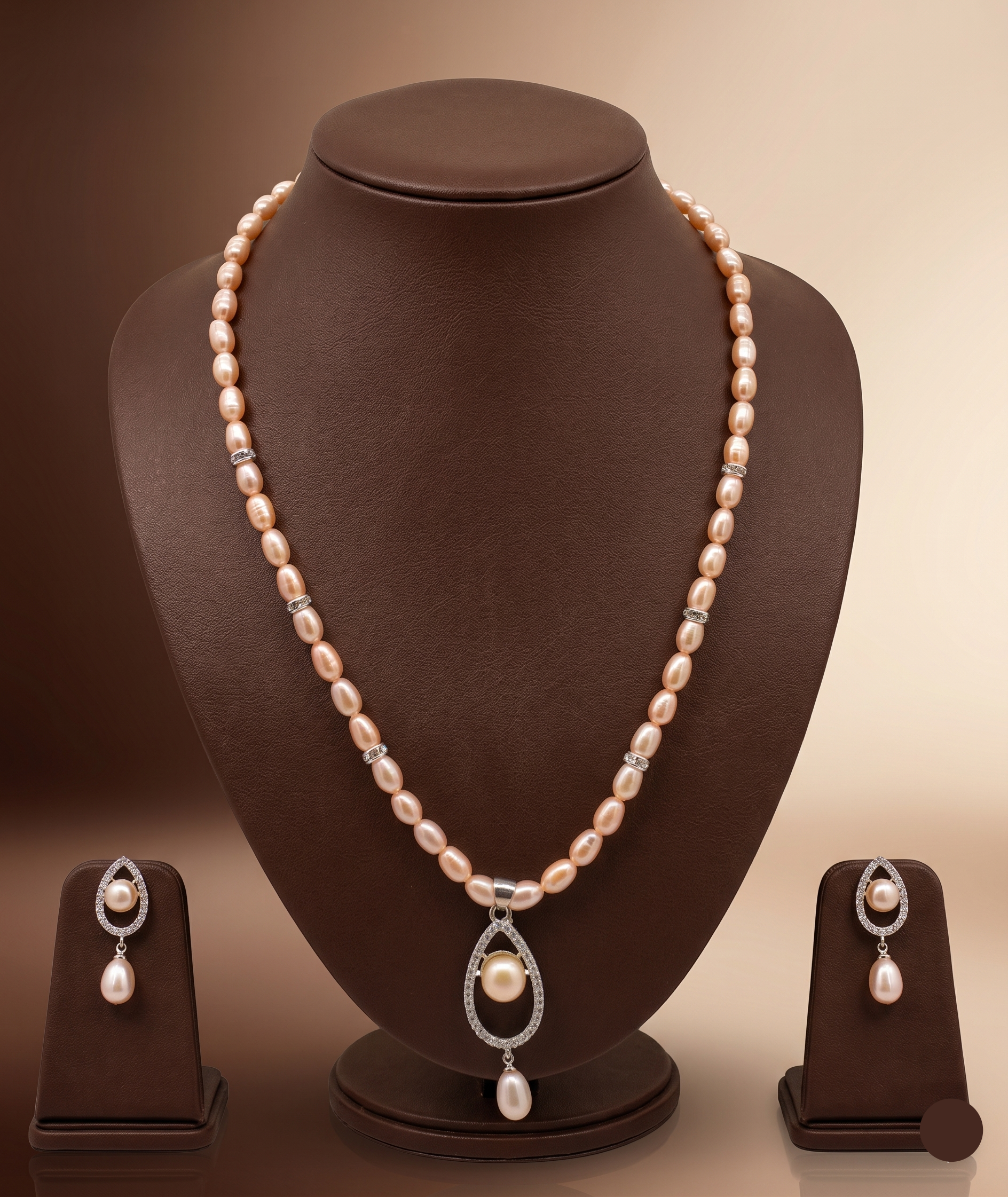 Blush Radiance One Line Pendant Freshwater Pearl Necklace & Earrings Set