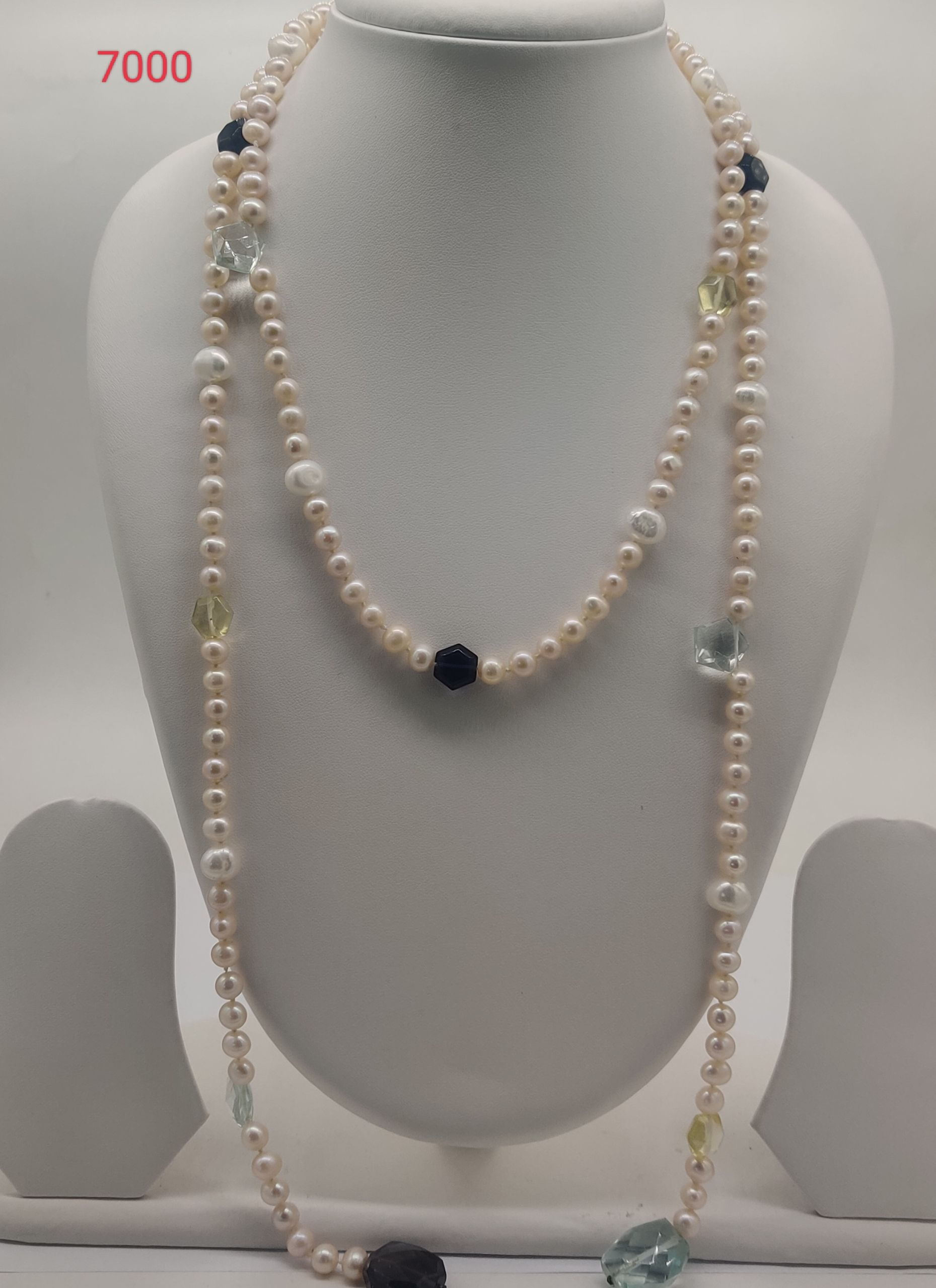 Bohemian Bloom layered freshwater pearl necklace with colourful beads in dual strand design