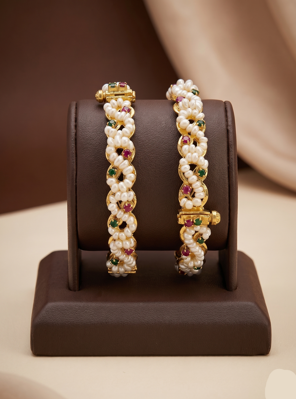  Braided Pearl &amp; Red Bead Bangles – Festive Fusion Design