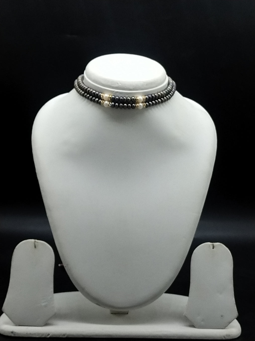 Brown and white freshwater pearl 2 line choker necklace for women