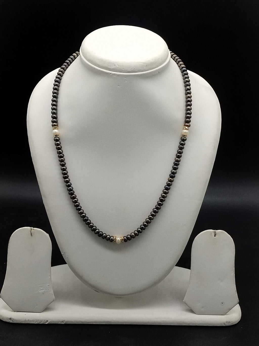 Brown and white freshwater pearl single line mala necklace for women