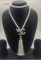 Butterfly Royal Emblem freshwater pearl necklace set with round white pearls and butterfly pendant with pearl tassel