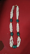 Buy freshwater pearl mala necklace with green gemstone beads and multi strand white pearls