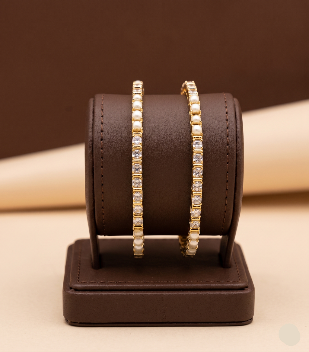 CZ Studded Gold Bangles – Contemporary Party Elegance