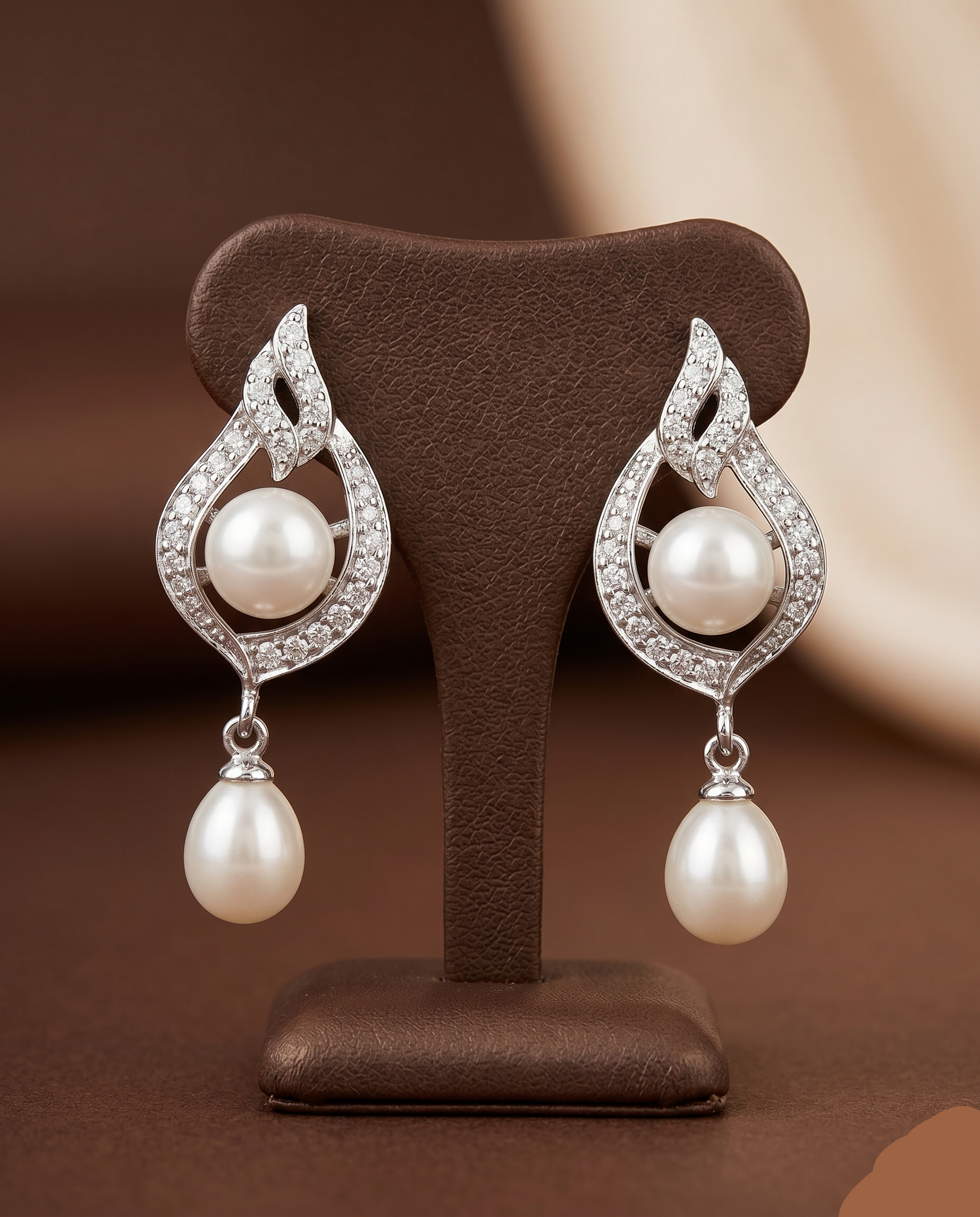 CZ frame pearl drop earrings for women