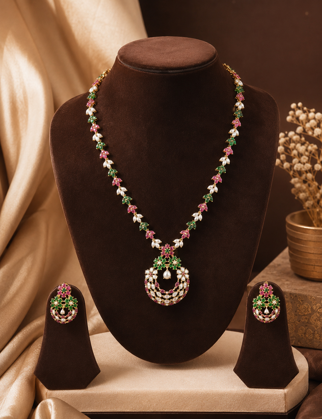 Emerald Rose Freshwater Pearl Long Haram Set
