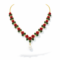 Red Rosette Pearl Drop Coral Set