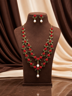 Red Coral & Jade Leaf Necklace Set