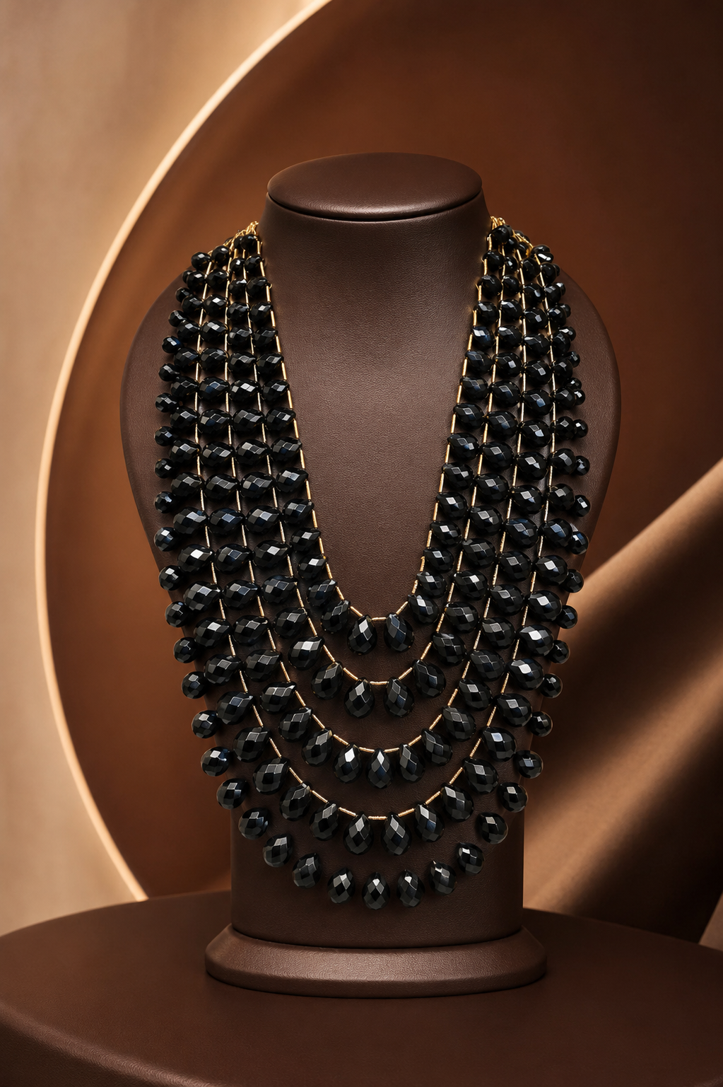 Noir Droplets Layered Bead Necklace
