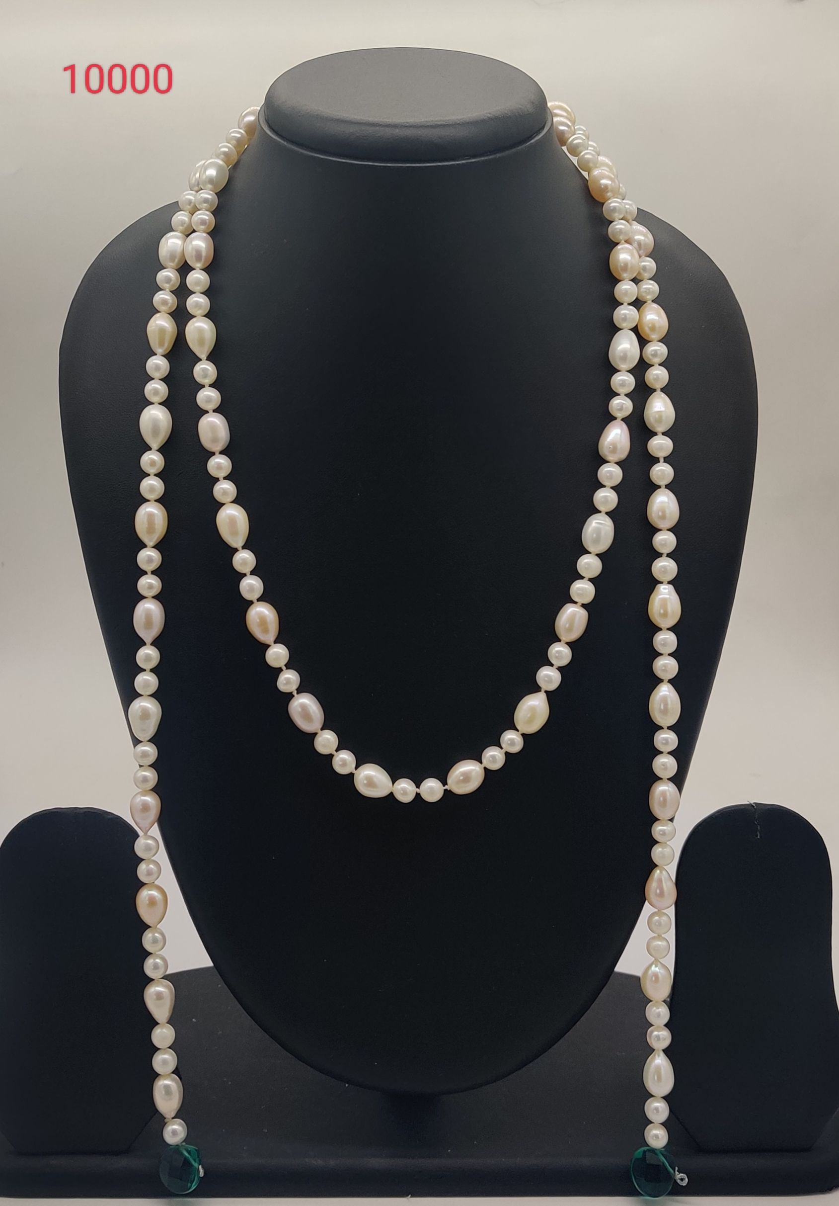 Classic Flow freshwater pearl necklace with round oval and tear drop pearls in single strand design