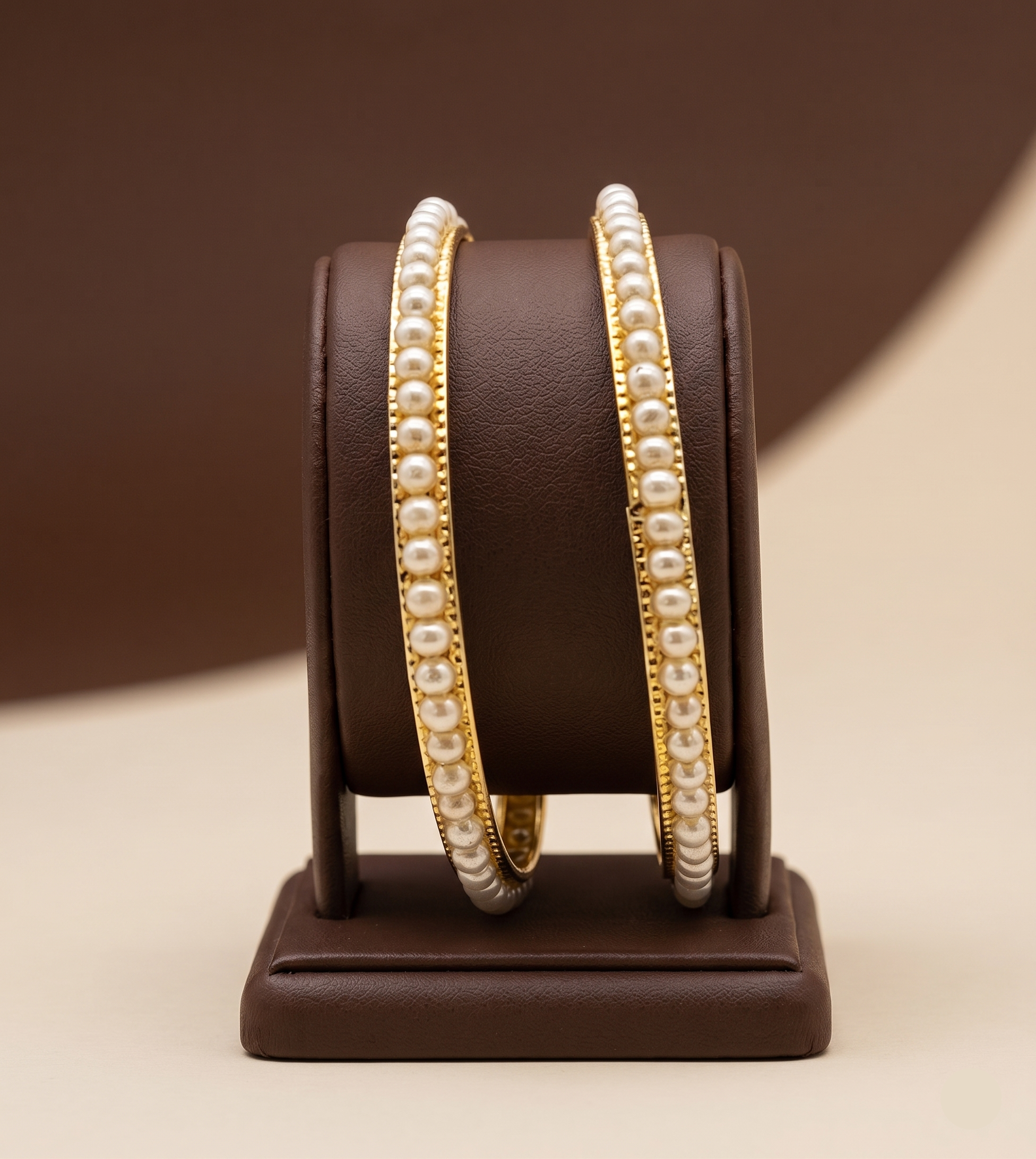  Classic Pearl Bangles on Gold Base – Timeless Beauty