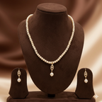 Classic Pearl Drop One Line Freshwater Pearl Necklace & Earrings Set