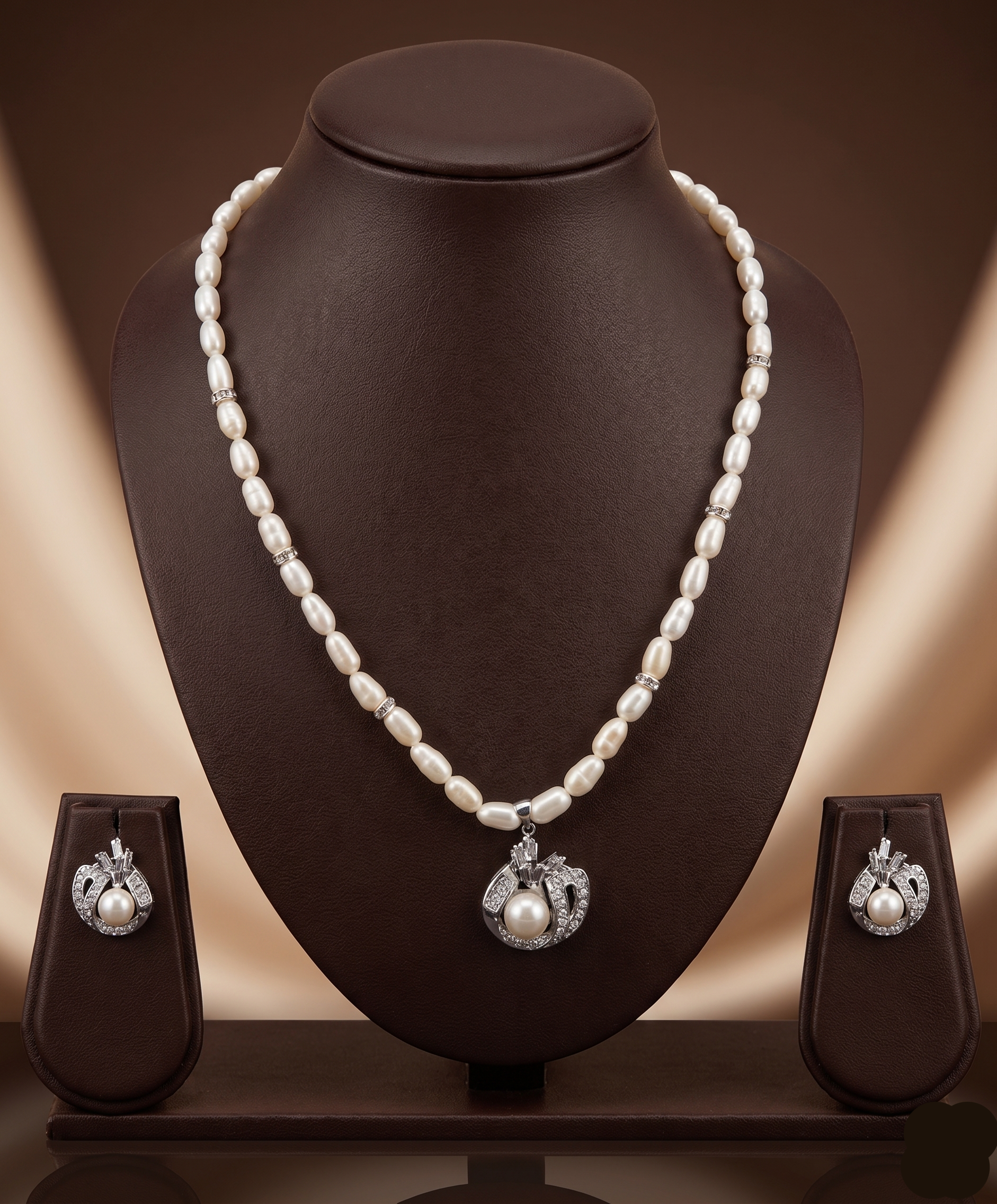 Classic Pearl Sparkle One Line Pendant Freshwater Pearl Necklace & Earrings Set