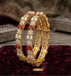  Coral Pearl Gold Bangle – Traditional Statement Style