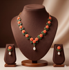 Coral Rose Necklace Set – Hand-Carved Floral Elegance