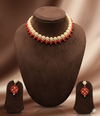 Coral and freshwater pearl choker necklace set for women