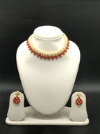 Coral and freshwater pearl choker necklace set for women