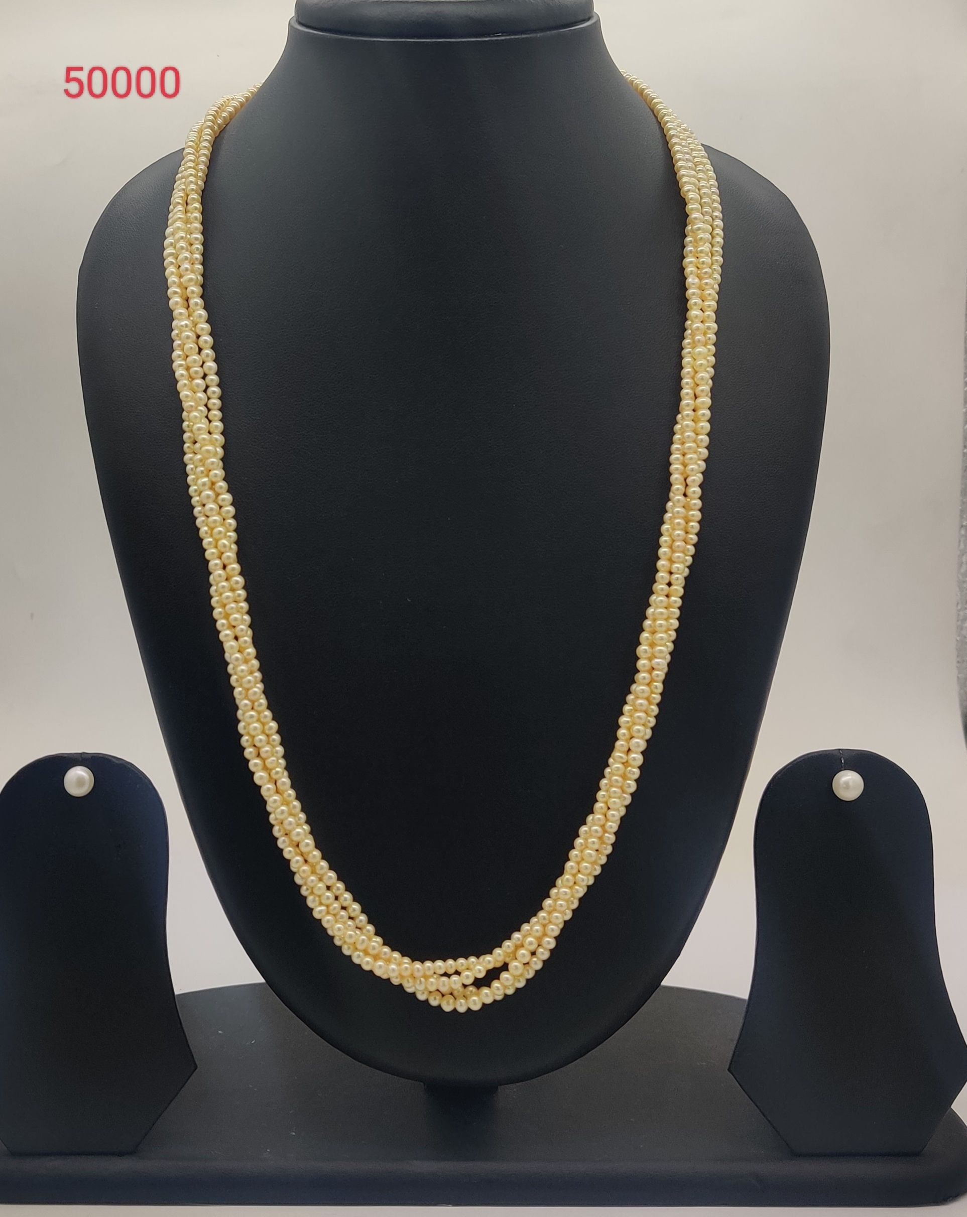 Golden multi-strand freshwater seed pearl necklace and earrings set for women