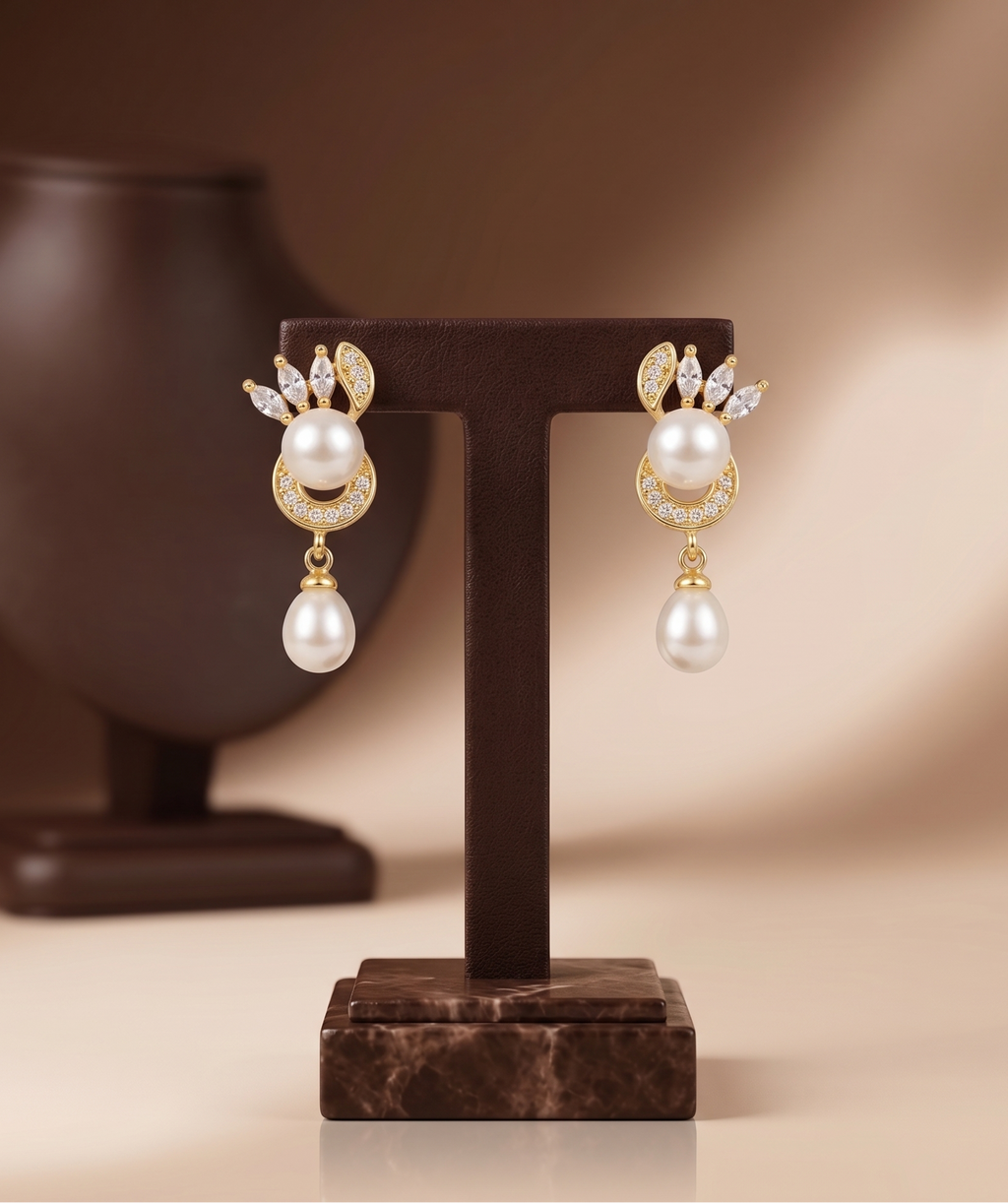Crescent CZ pearl drop earrings for women