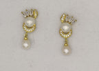 Crescent CZ pearl drop earrings for women