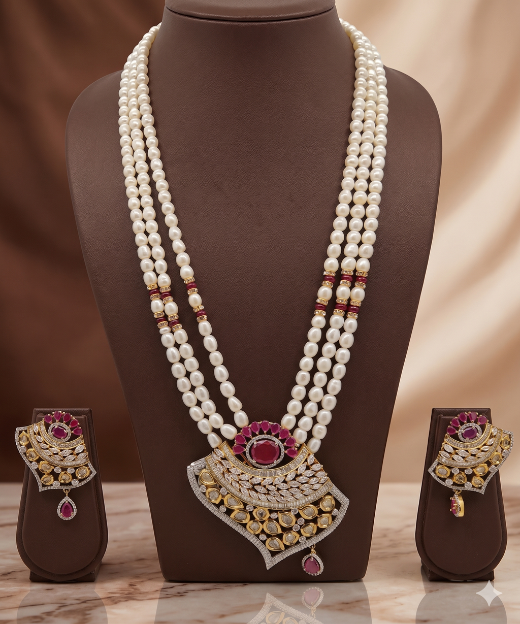 Crimson Crown Pearl Pendant Set