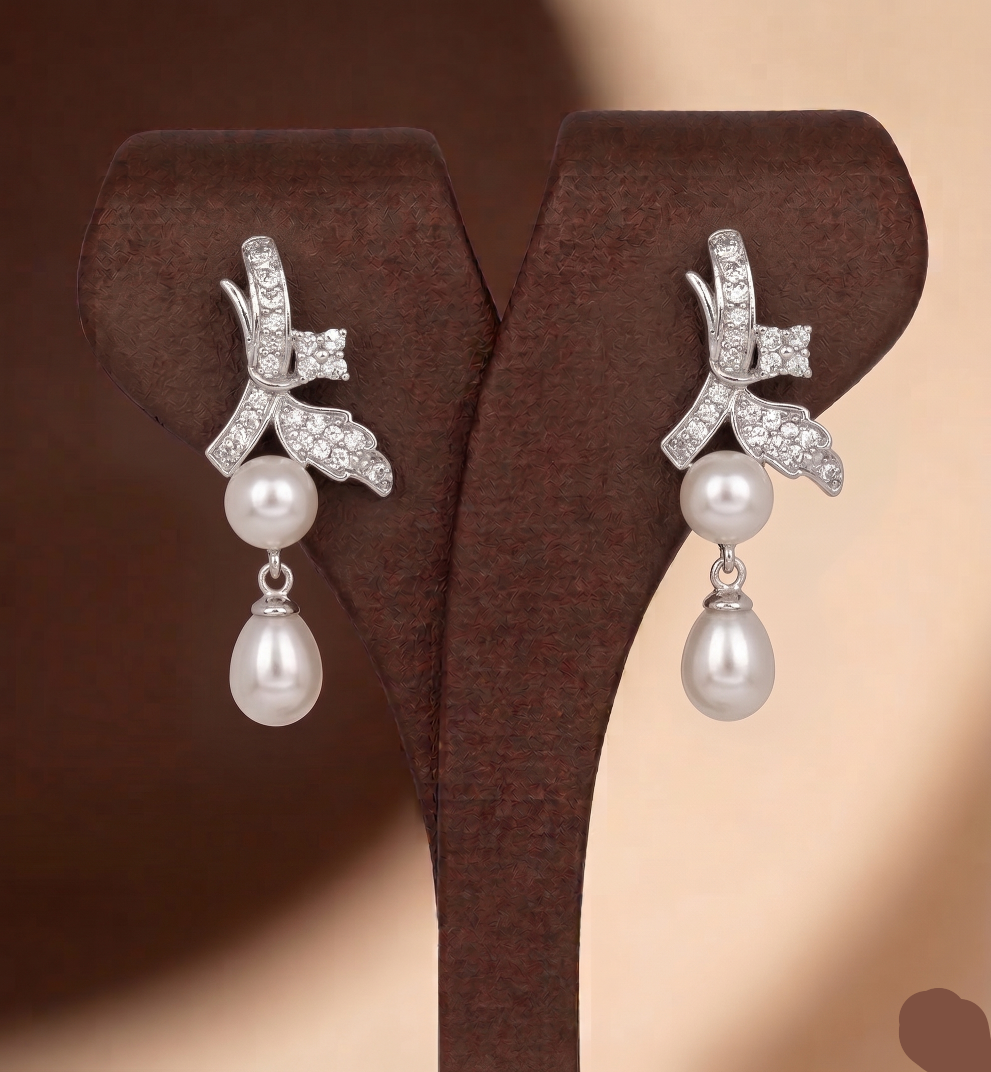 Crystal Bow Faux Pearl Drop Earrings