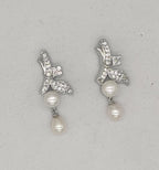 Crystal Bow Faux Pearl Drop Earrings
