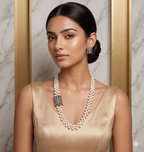 Crystal Crest Pearl Broach Set – Structured Square Pendant